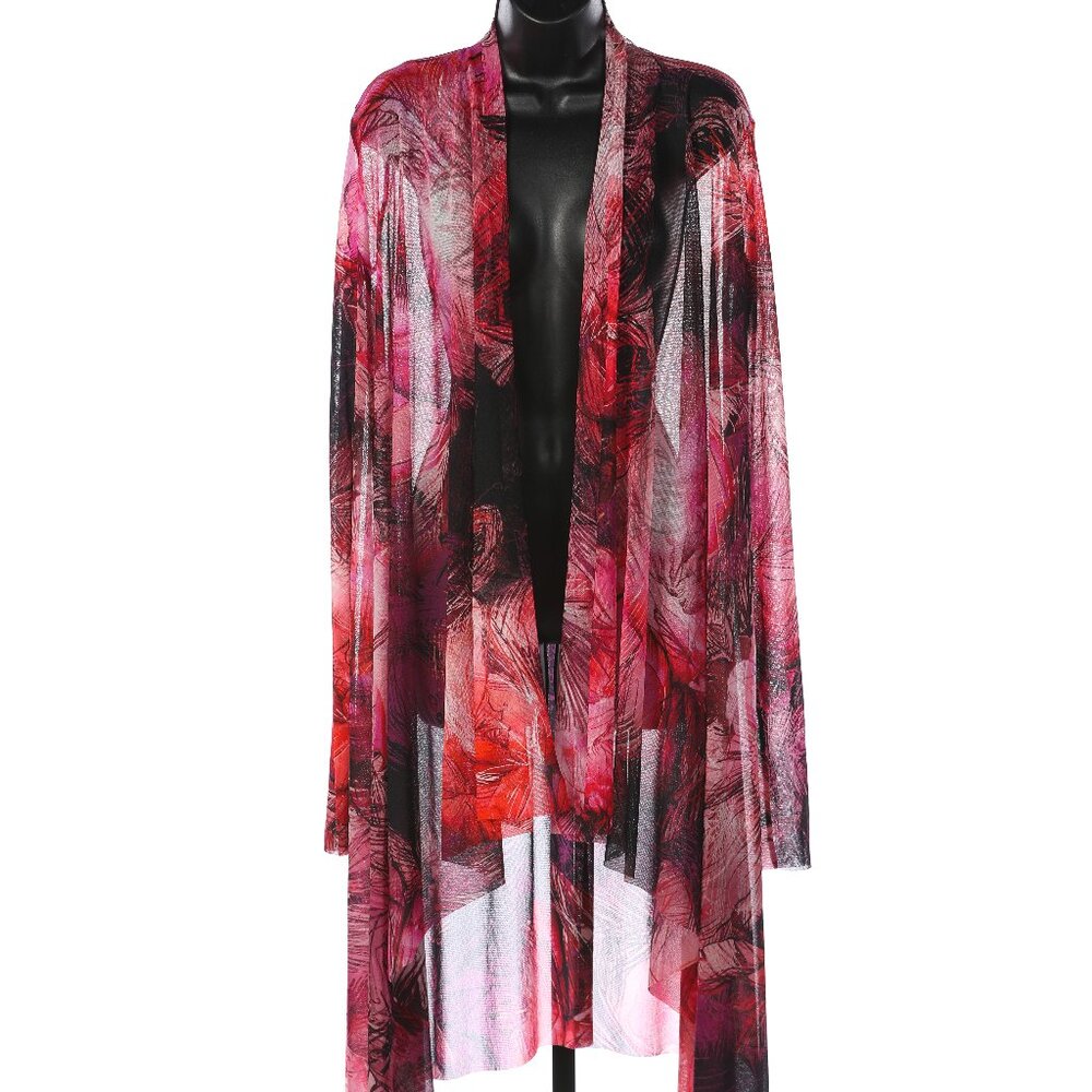 Fuzzi Pink & Fuchsia Abstract Floral Knee Length Long Sleeve Cape/Shawl